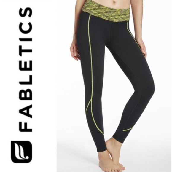 Fabletics Black and Yellow Ankle Zip Full Leggings - Picture 1 of 8